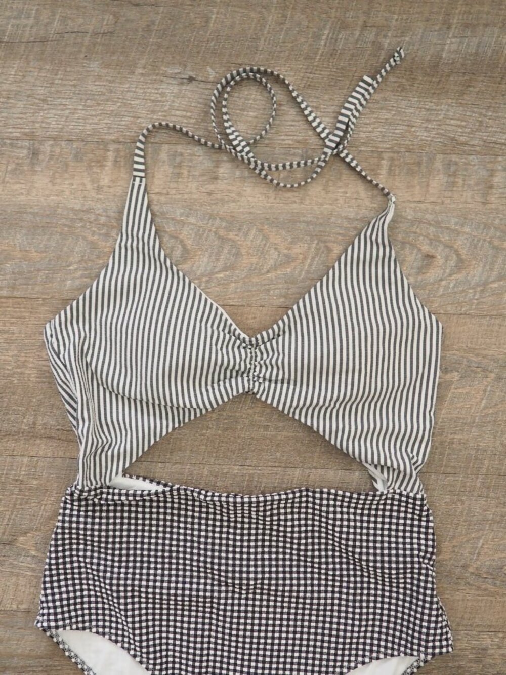 Aerie Gingham Cutout One Piece Cheeky Swimsuit sz L LONG - Picture 4 of 8